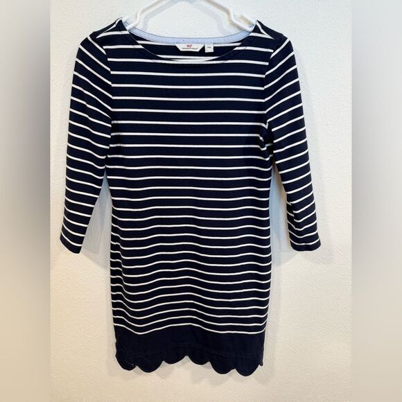Vineyard Vines Navy and White Striped Knit Dress with Scalloped Hem Size XXS - Picture 3 of 6